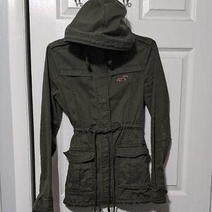 Hollister Dark Green Utility Jacket With Drawstrings